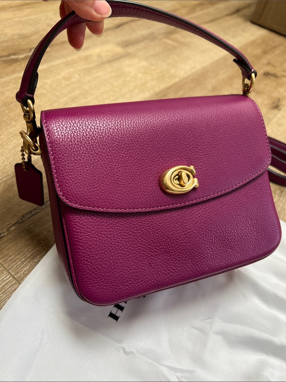 Coach Pebbled Leather Crossbody in Berry with antique Gold Hardware